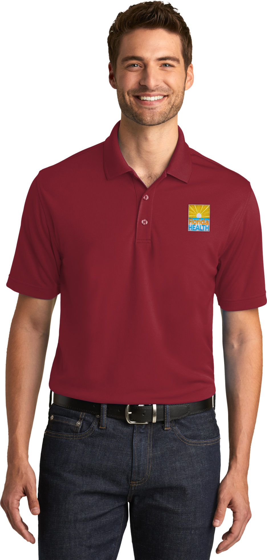 Male Model Wearing burgundy polo k110