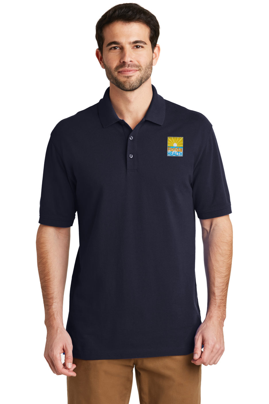 Male Model Wearing Navy Polo in K8000