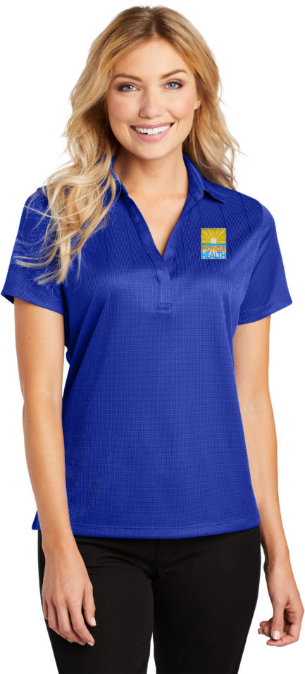 Female Model Wearing L528 Polo in Hyper Blue