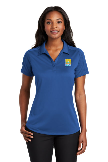 Female Model Wearing L569 Polo in True Blue