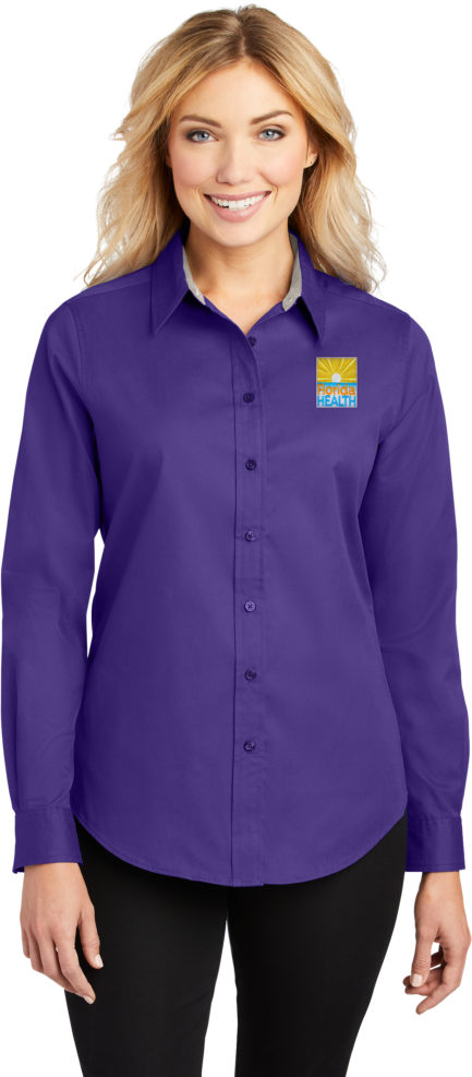 Female Model Wearing L608 Button up in purple