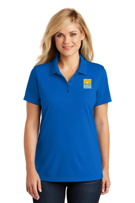 Female Model Wearing LK110 Polo in True Royal