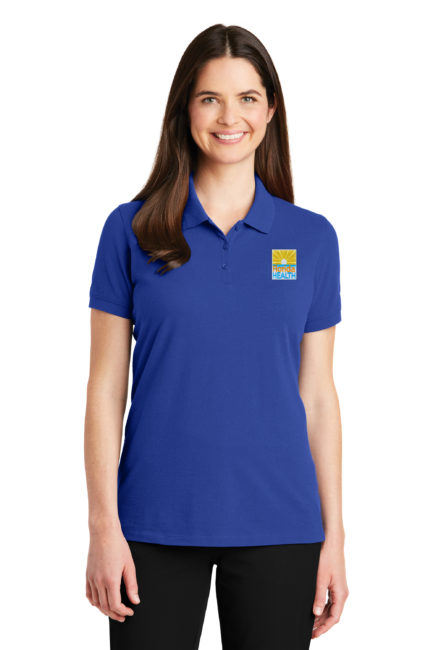 Female Model Wearing LK8000 Polo in True Royal