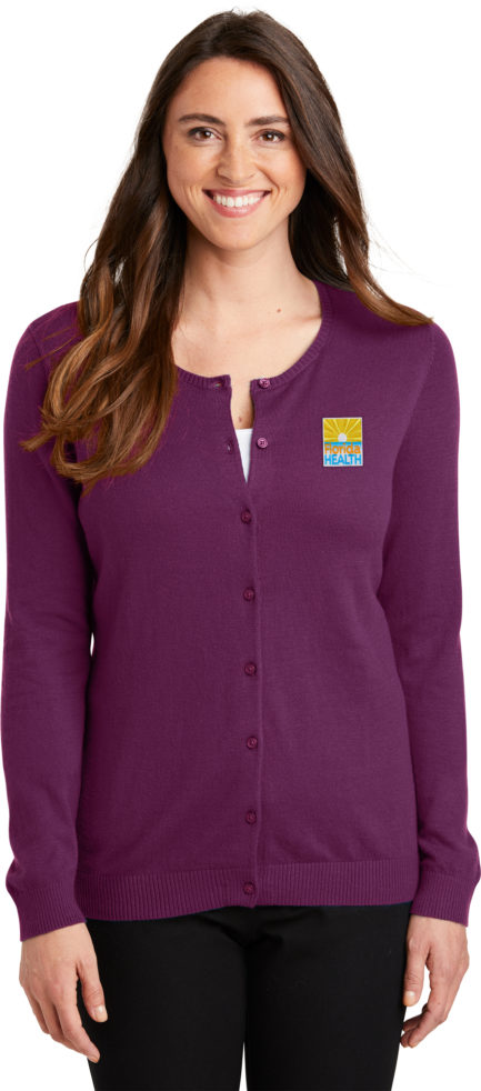 Female Model Wearing Deep Berry Button up Sweater LSW287