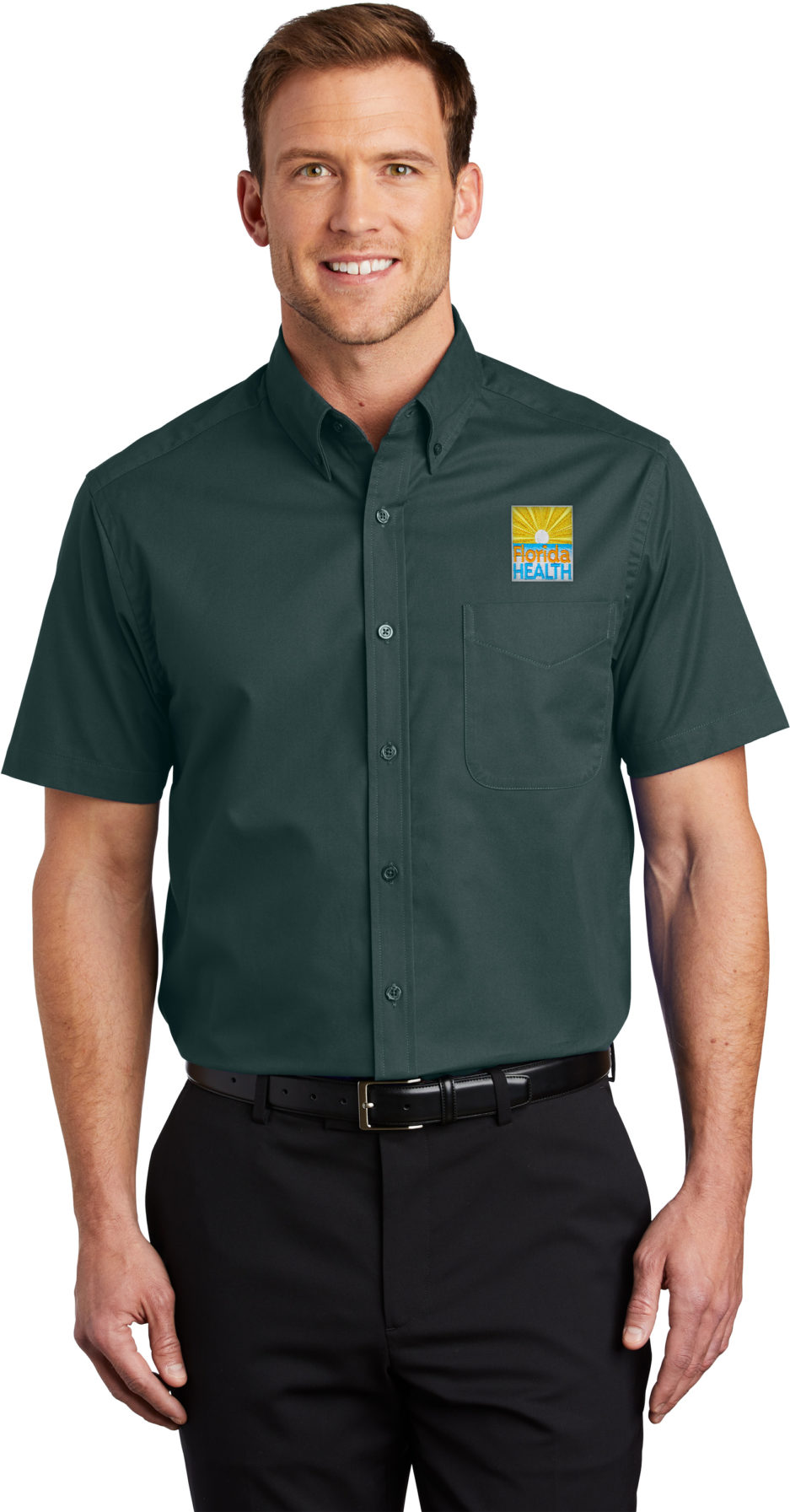 Male Model Wearing Dark Green Camp Shirt S508