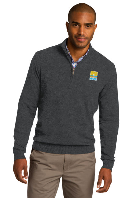 Male Model Wearing Charcoal Heather 1/2 zip Sweater